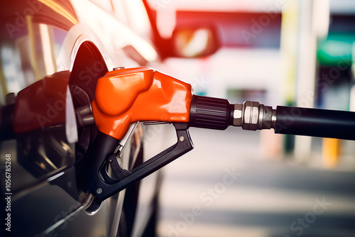 Car receiving fuel, a reflection of modern daily life, with concerns about rising fuel prices. photo