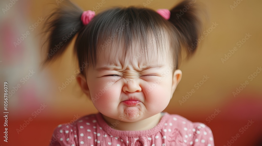 Adorable Asian girl making a funny face with pigtails and a playful expression. Adorable Asian girl making a funny face with pigtails and a playful expression.