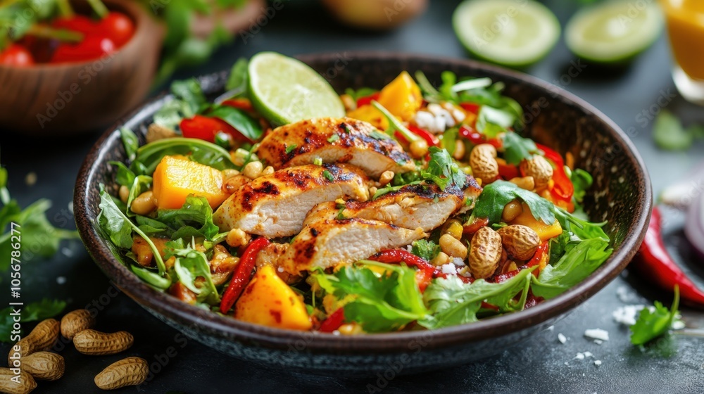 Grilled Chicken Mango Salad with Lime and Peanuts
