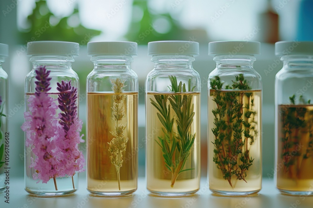 Natural Botanical Extracts in Glass Bottles with Fresh Herbs, Pure and Potent Herbal Solutions for Wellness and Beauty Natural Botanical Extracts in Glass Bottles with Fresh Herbs, Pure and Potent Herbal Solutions for Wellness and Beauty