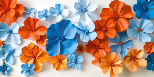 Abstract Blue and Orange Paper Flowers Background