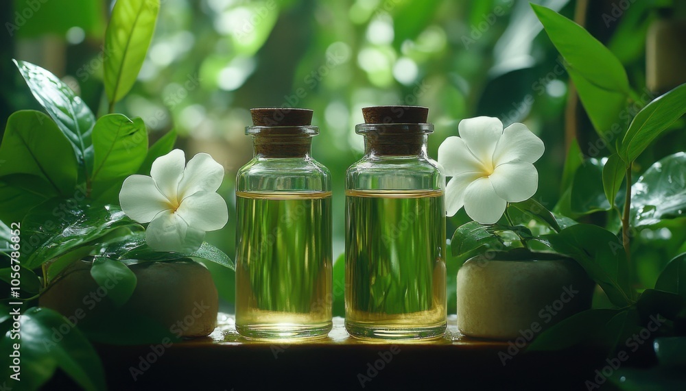 Natural Essential Oils and Floral Ingredients Arranged for Aromatherapy and Wellness, Beautiful Botanicals for Relaxation and Well-being Natural Essential Oils and Floral Ingredients Arranged for Aromatherapy and Wellness, Beautiful Botanicals for Relaxation and Well-being