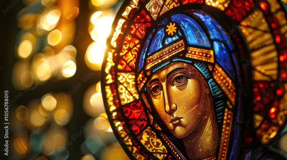 Feast of St. Josaphat. Stained glass artwork of a woman's face with intricate patterns Feast of St. Josaphat. Stained glass artwork of a woman's face with intricate patterns