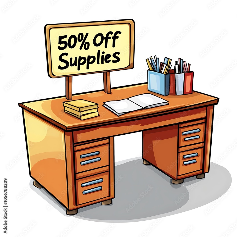 Cartoon desk with a Cartoon desk with a