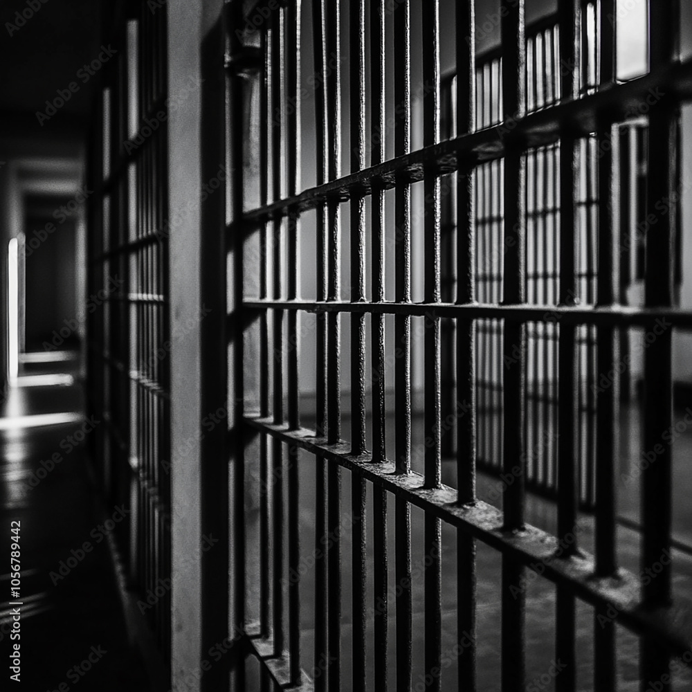Prison bars and a hallway dark background Prison bars and a hallway dark background