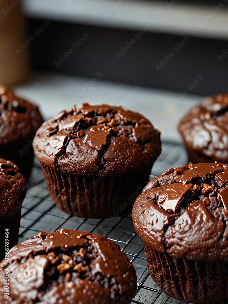 A chocolate muffin on a plain background. A chocolate muffin on a plain background.