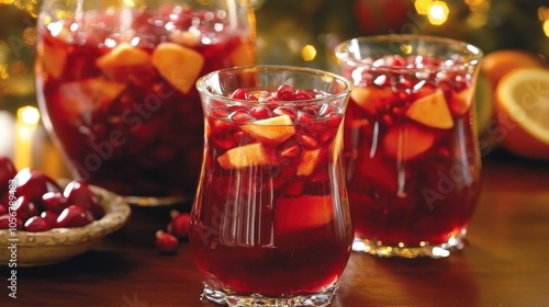 Festive Holiday Sangria with Fruit and Pomegranate Seeds. Sparkling Pomegranate Punch