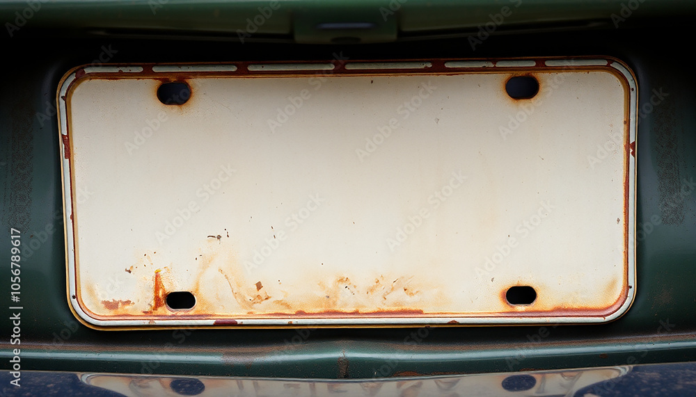 Close-up of Rusted Blank License Plate on Vintage back Car Close-up of Rusted Blank License Plate on Vintage back Car