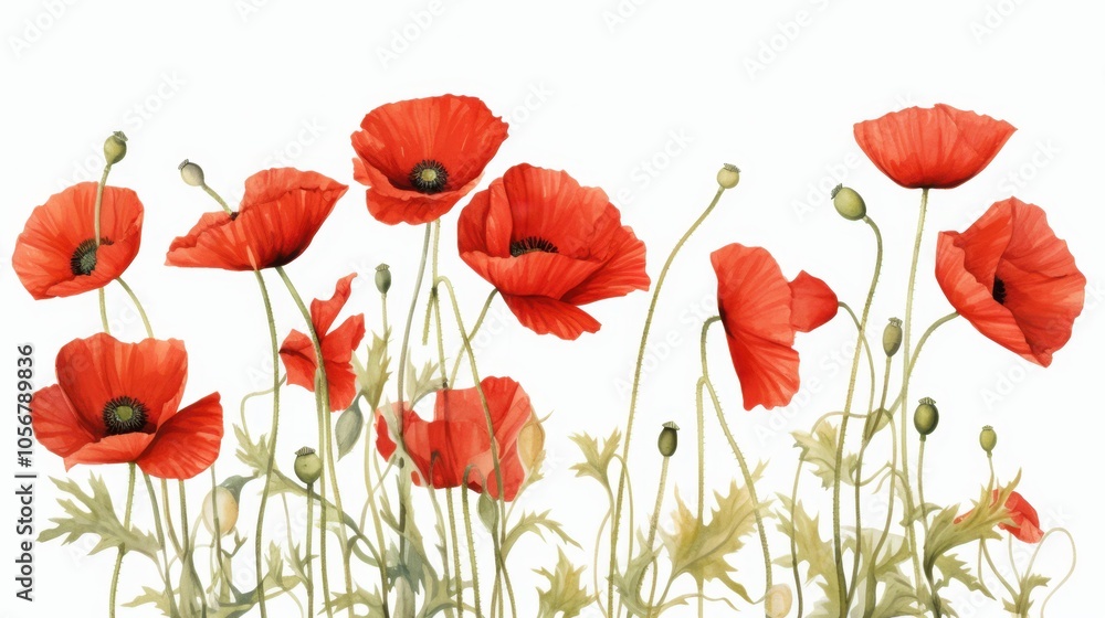 Vibrant Red Poppies in Blooming Field Illustration. French Guiana Armistice Day Vibrant Red Poppies in Blooming Field Illustration. French Guiana Armistice Day