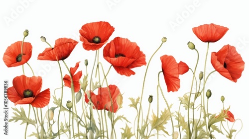 Vibrant Red Poppies in Blooming Field Illustration. French Guiana Armistice Day