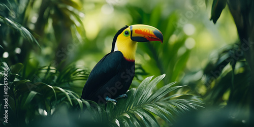 Colorful Toucan Bird in Tropical Jungle