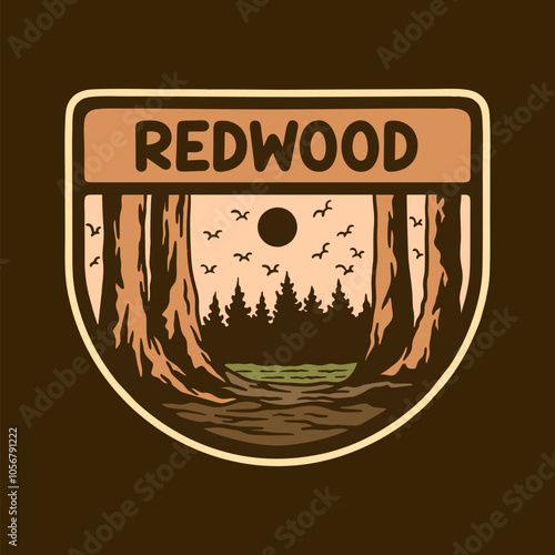 REDWOOD NATIONAL PARK BADGE LOGO DESIGN VECTOR ILLUSTRATION