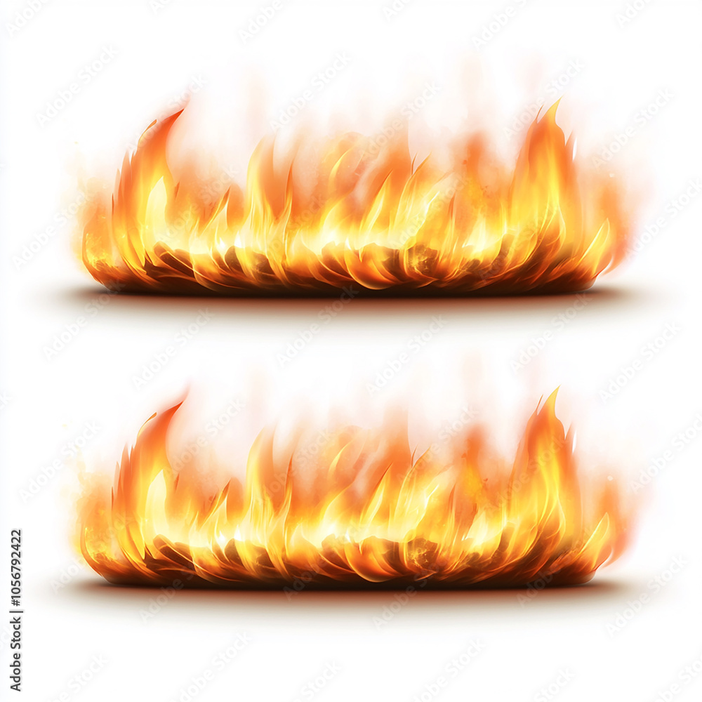Realistic fiery flame illustrations set on white background Realistic fiery flame illustrations set on white background