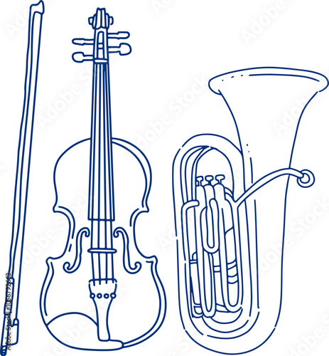 musical instrument coloring line for templates