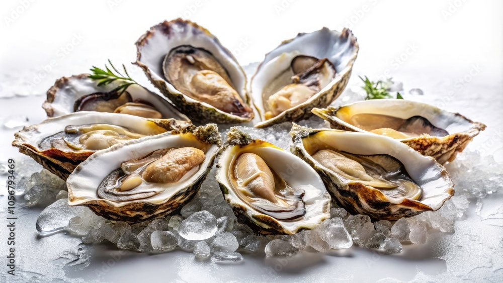 Nine Opened Oysters on a White Background - Fresh Seafood, Gourmet Delicacy, Natural Texture, Culinary Presentation, Healthy Eating, Marine Cuisine, Organic Nine Opened Oysters on a White Background - Fresh Seafood, Gourmet Delicacy, Natural Texture, Culinary Presentation, Healthy Eating, Marine Cuisine, Organic