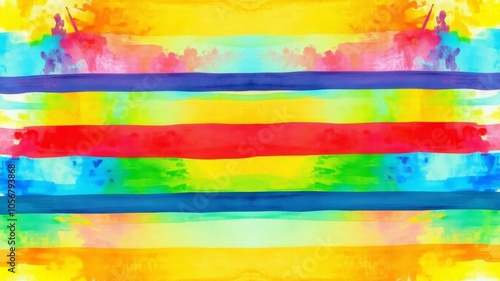 Abstract watercolor painting with rainbow stripes on white background, ideal for fabric decoration, fabric, colorful