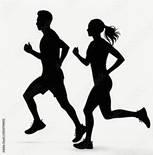 man and woman runners silhouette vector