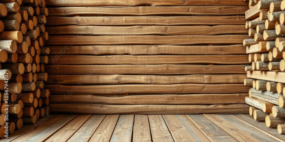 Background of stacked pine sticks creating a rustic wooden wall, backdrop, wall Background of stacked pine sticks creating a rustic wooden wall, backdrop, wall