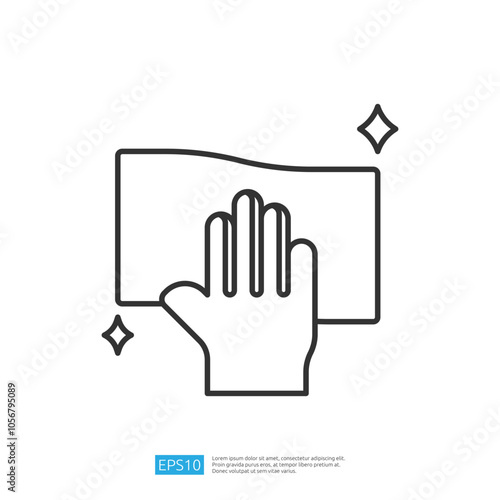 A minimalist illustration of a hand wiping a surface with a cloth, symbolizing cleanliness and maintenance.