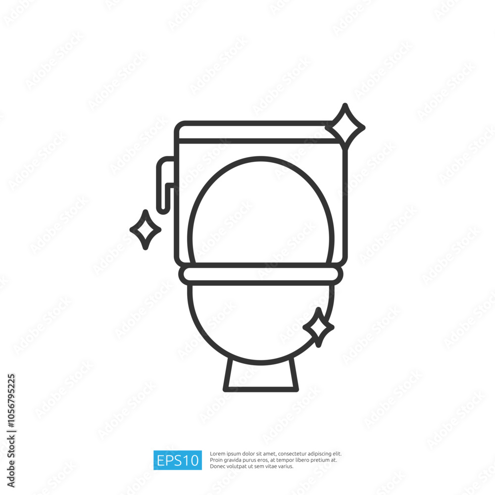 A simple line drawing of a toilet with sparkles, symbolizing cleanliness and hygiene. A simple line drawing of a toilet with sparkles, symbolizing cleanliness and hygiene.