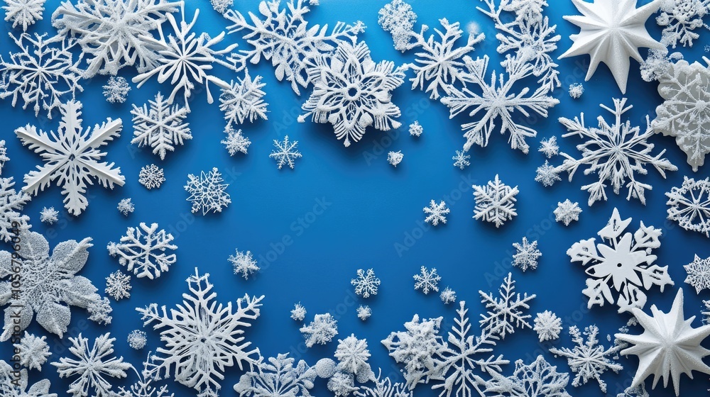 Festive Christmas backdrop featuring intricate snowflakes Festive Christmas backdrop featuring intricate snowflakes