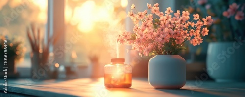 Relaxing Spa Atmosphere with Essential Oils Diffusing in a Cozy Setting, Create Tranquility and Serenity with Aromatherapy