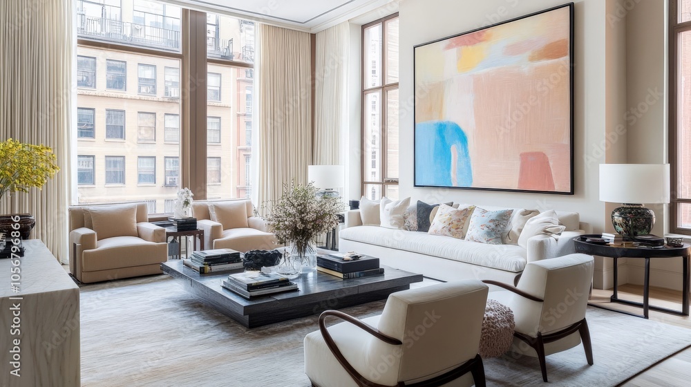 Modern Minimalist Living Room with Statement Art Modern Minimalist Living Room with Statement Art