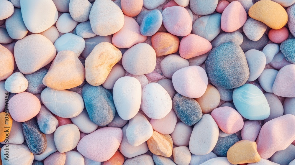 Pastel hued pebble stones creating a soft and colorful backdrop Pastel hued pebble stones creating a soft and colorful backdrop