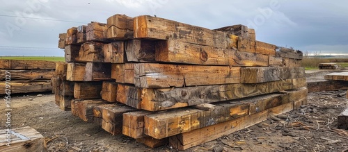 Stacked Wood Pine Timber For Boiler Fuel photo