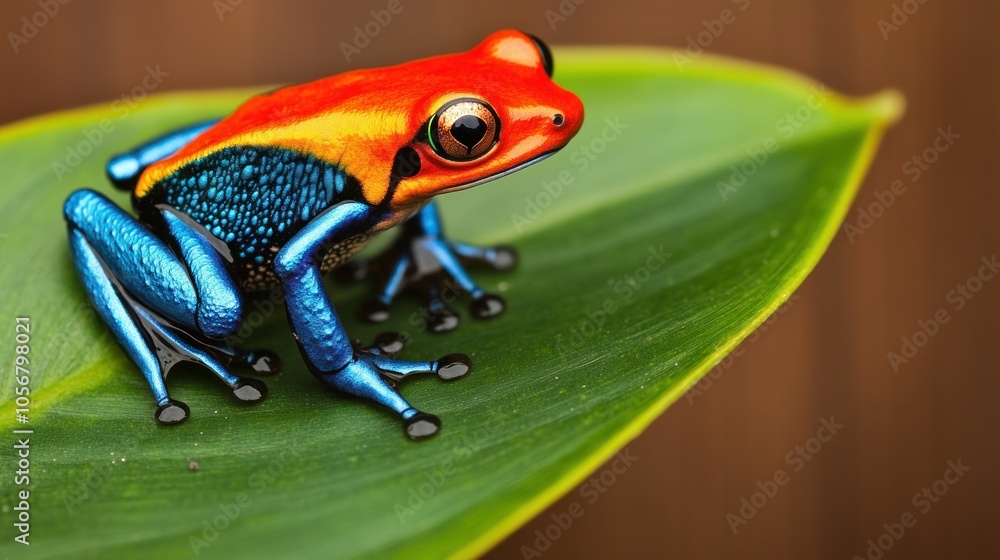 Obraz premium Vibrant red-blue frog resting on a leaf a stunning display of nature's colorful creatures