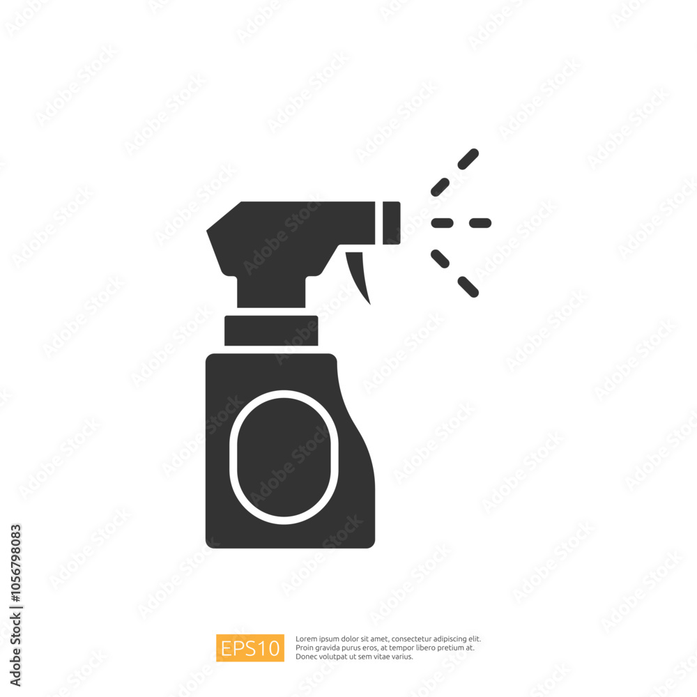 A simple black silhouette of a spray bottle with a nozzle, designed to depict a cleaning or spray product. A simple black silhouette of a spray bottle with a nozzle, designed to depict a cleaning or spray product.
