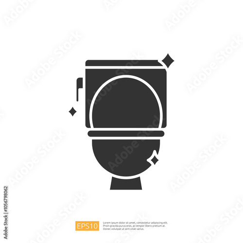 A simple graphic illustration of a toilet, symbolizing cleanliness and hygiene with sparkling effects.