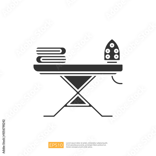 An illustration of an ironing board with stacked towels and a steam iron, symbolizing household chores and laundry care.