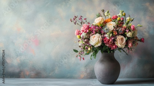 Wallpaper Mural A stunning bouquet of flowers is arranged in a gray vase against a neutral background making it an excellent gift option for special occasions Torontodigital.ca