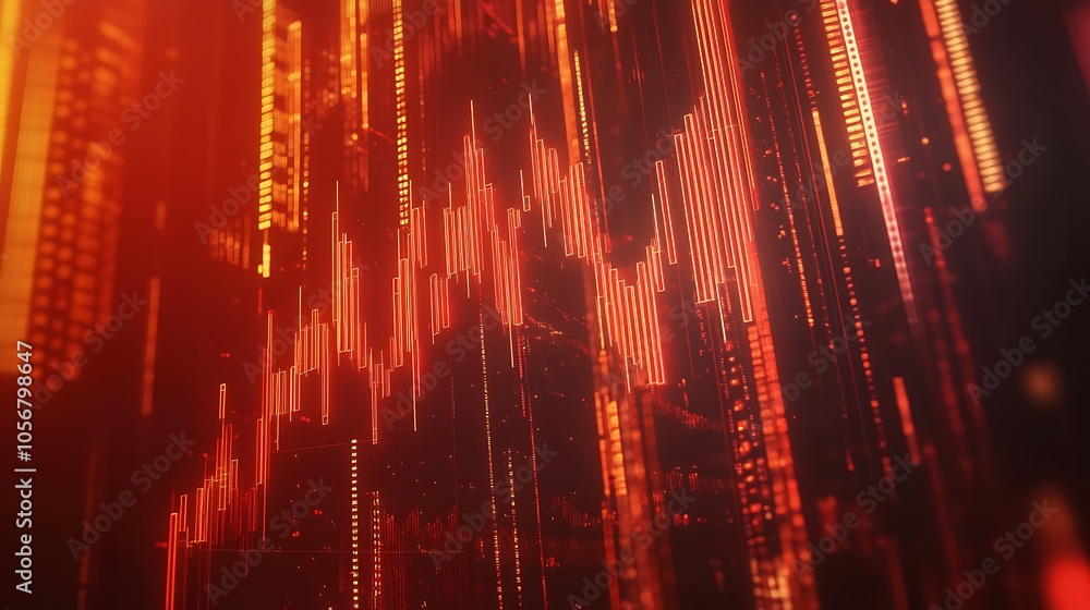 Obraz premium Digital stock market chart with red and orange color background