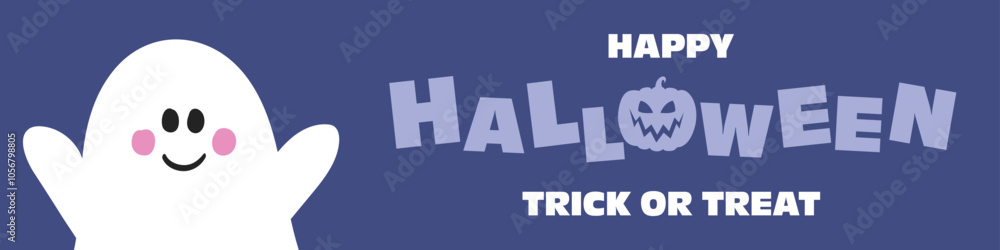 Happy Halloween. Cute banner with hand drawn ghost. Vector illustration Happy Halloween. Cute banner with hand drawn ghost. Vector illustration