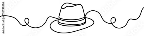 Minimalist single line sketch of elegant fedora hat, representing fashion, style, and vintage accessories