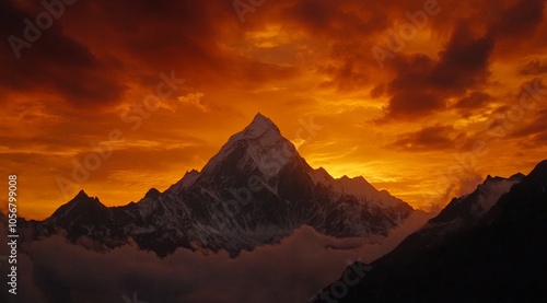 Fiery Sunset Over Majestic Mountain Peaks