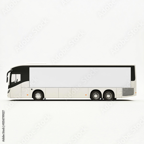 White Low-floor bus with blank side on white background