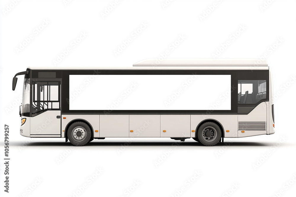 White Low-floor bus with blank side on white background White Low-floor bus with blank side on white background
