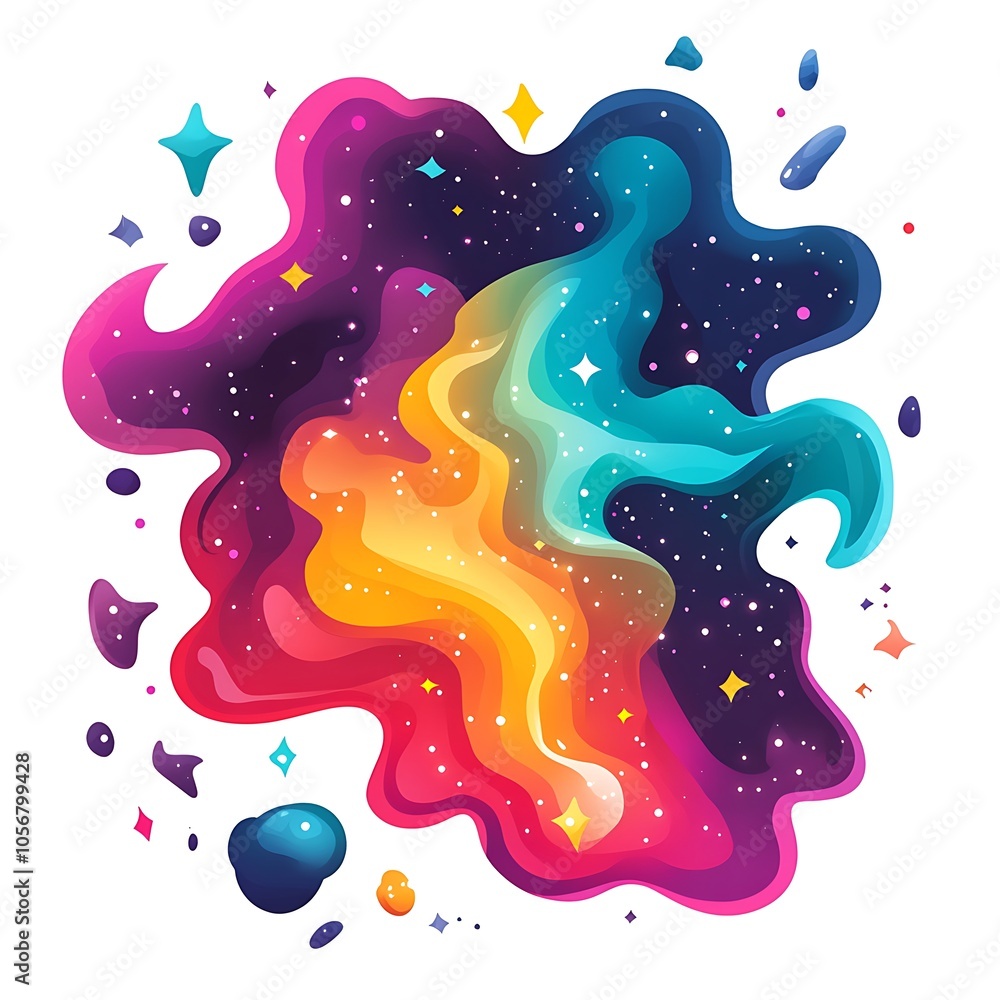 A cartoon nebula with vibrant colors on a white background. A cartoon nebula with vibrant colors on a white background.