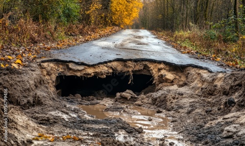Roadway damage causing a landslide