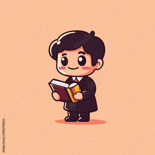 Charming Cartoon Business Character in Suit Holding Red Book Illustration