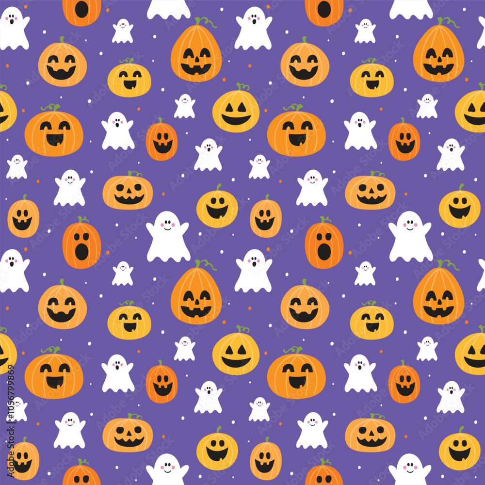 Cute Halloween pattern with spooky pumpkins and ghosts. Vector illustration Cute Halloween pattern with spooky pumpkins and ghosts. Vector illustration