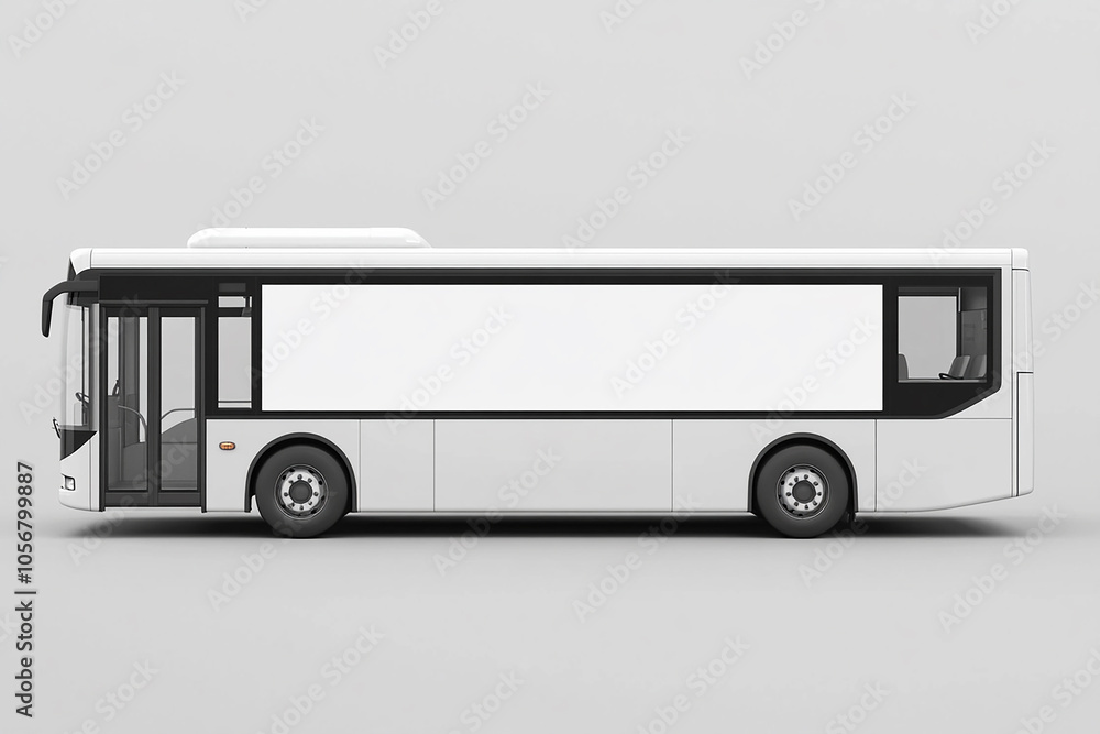 White Low-floor bus with blank side on white background