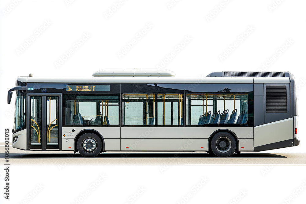 White Low-floor bus with blank side on white background