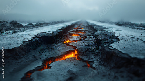 Futuristic Road with Self-Healing Concrete: Image of an Autonomous Repair Process on a Modern Roadway 