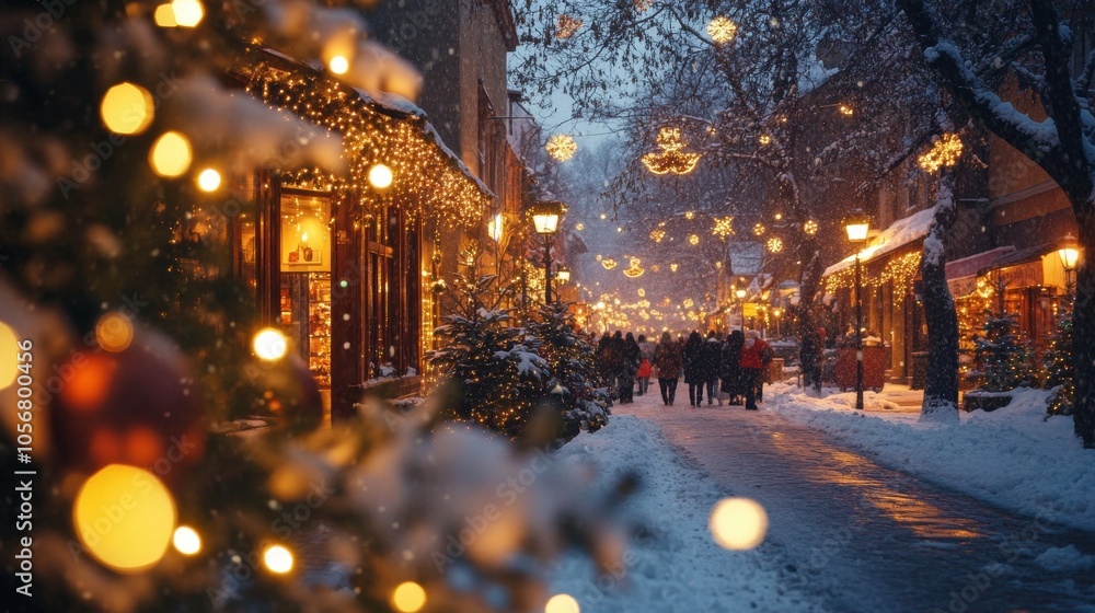 Magical Winter Wonderland: Twinkling Lights and Snow-Covered Streets Magical Winter Wonderland: Twinkling Lights and Snow-Covered Streets