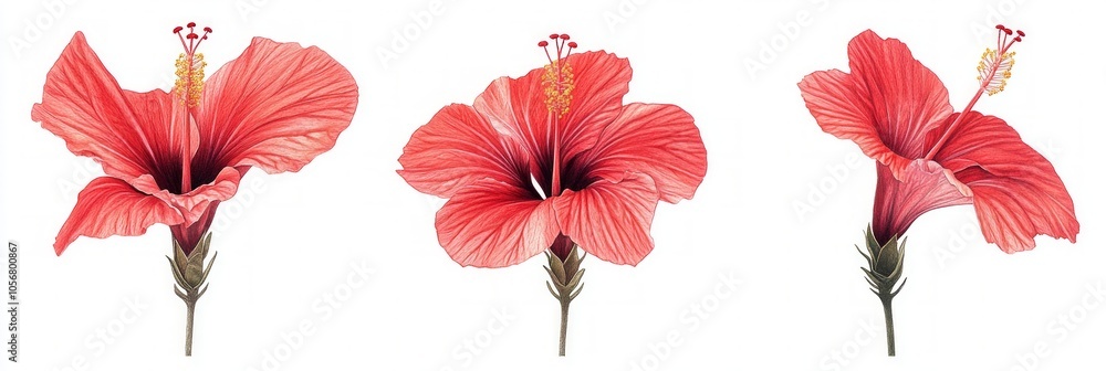 Obraz premium Stunning Red Hibiscus Botanical Illustration