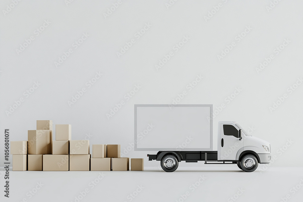 White transport truck with blank side mock up with box's on white background White transport truck with blank side mock up with box's on white background